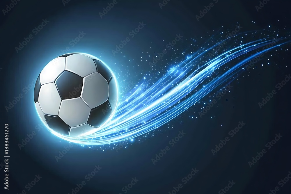 Naklejka premium Glowing Soccer Ball in Motion Against a Dark Background