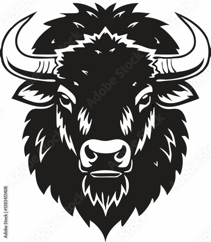 Buffalo Head Vector – Bold Black and White Bison Silhouette design Illustration for Logos, Mascots & Tattoos.