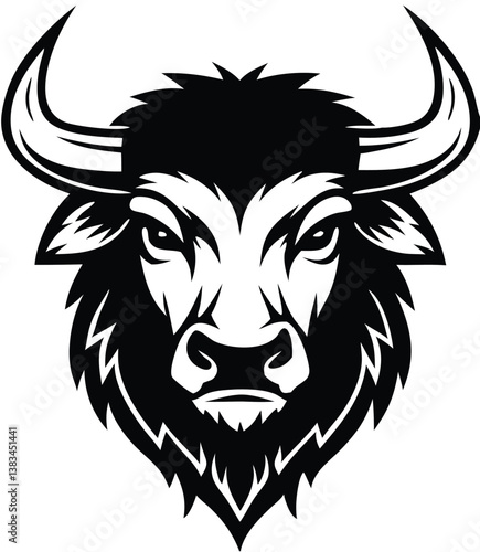Buffalo Head Vector – Bold Black and White Bison Silhouette design Illustration for Logos, Mascots & Tattoos.
