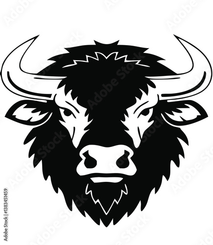 Buffalo Head Vector – Bold Black and White Bison Silhouette design Illustration for Logos, Mascots & Tattoos.