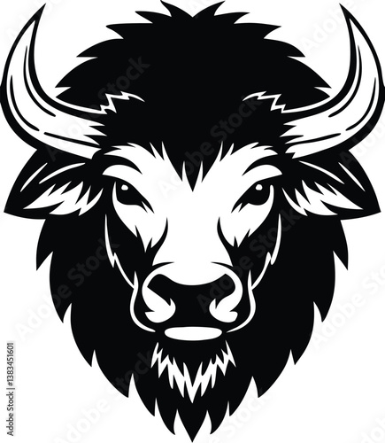 Buffalo Head Vector – Bold Black and White Bison Silhouette design Illustration for Logos, Mascots & Tattoos.