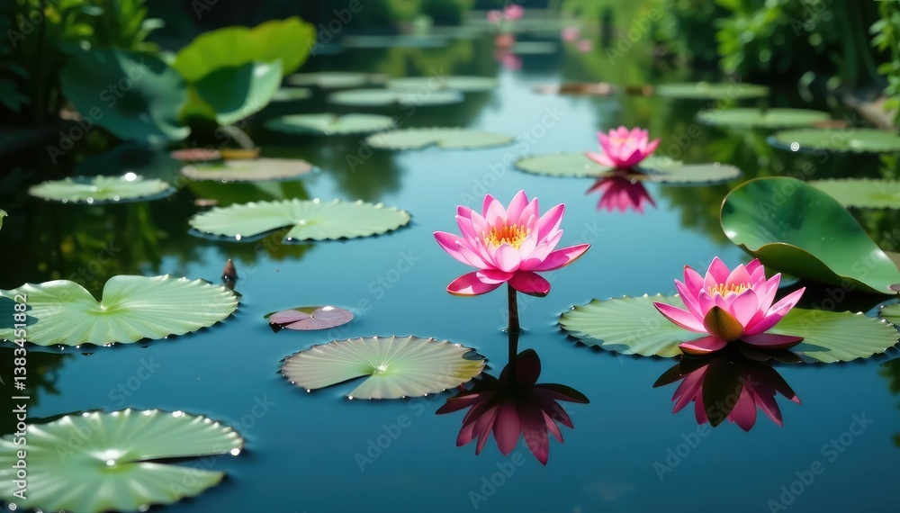 Water lilies forming a geometric pattern across a still lake, bloom, wildlife Water lilies forming a geometric pattern across a still lake, bloom, wildlife