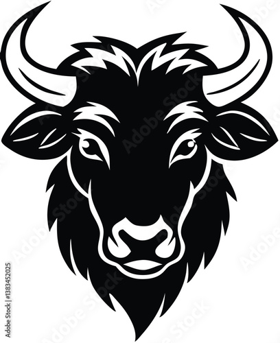 Buffalo Head Vector – Bold Black and White Bison Silhouette design Illustration for Logos, Mascots & Tattoos.