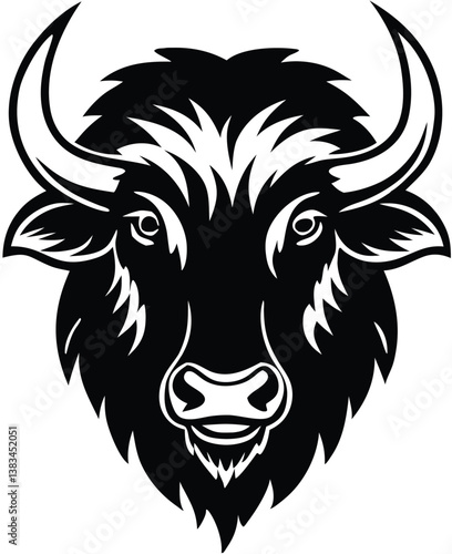 Buffalo Head Vector – Bold Black and White Bison Silhouette design Illustration for Logos, Mascots & Tattoos.