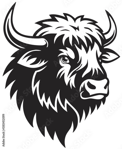 Buffalo Head Vector – Bold Black and White Bison Silhouette design Illustration for Logos, Mascots & Tattoos.