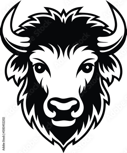 Buffalo Head Vector – Bold Black and White Bison Silhouette design Illustration for Logos, Mascots & Tattoos.