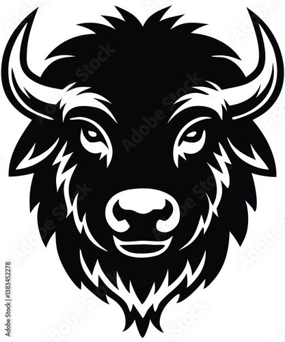 Buffalo Head Vector – Bold Black and White Bison Silhouette design Illustration for Logos, Mascots & Tattoos.