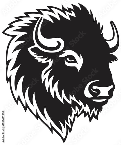 Buffalo Head Vector – Bold Black and White Bison Silhouette design Illustration for Logos, Mascots & Tattoos.