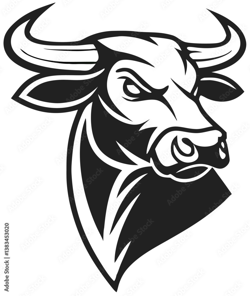 Obraz premium Buffalo Head Vector – Bold Black and White Bison Silhouette design Illustration for Logos, Mascots & Tattoos.
