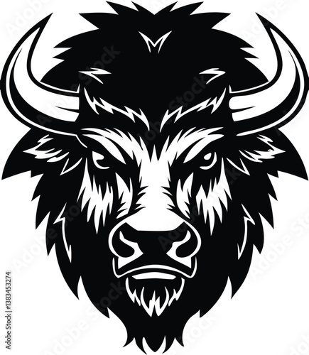 Buffalo Head Vector – Bold Black and White Bison Silhouette design Illustration for Logos, Mascots & Tattoos.