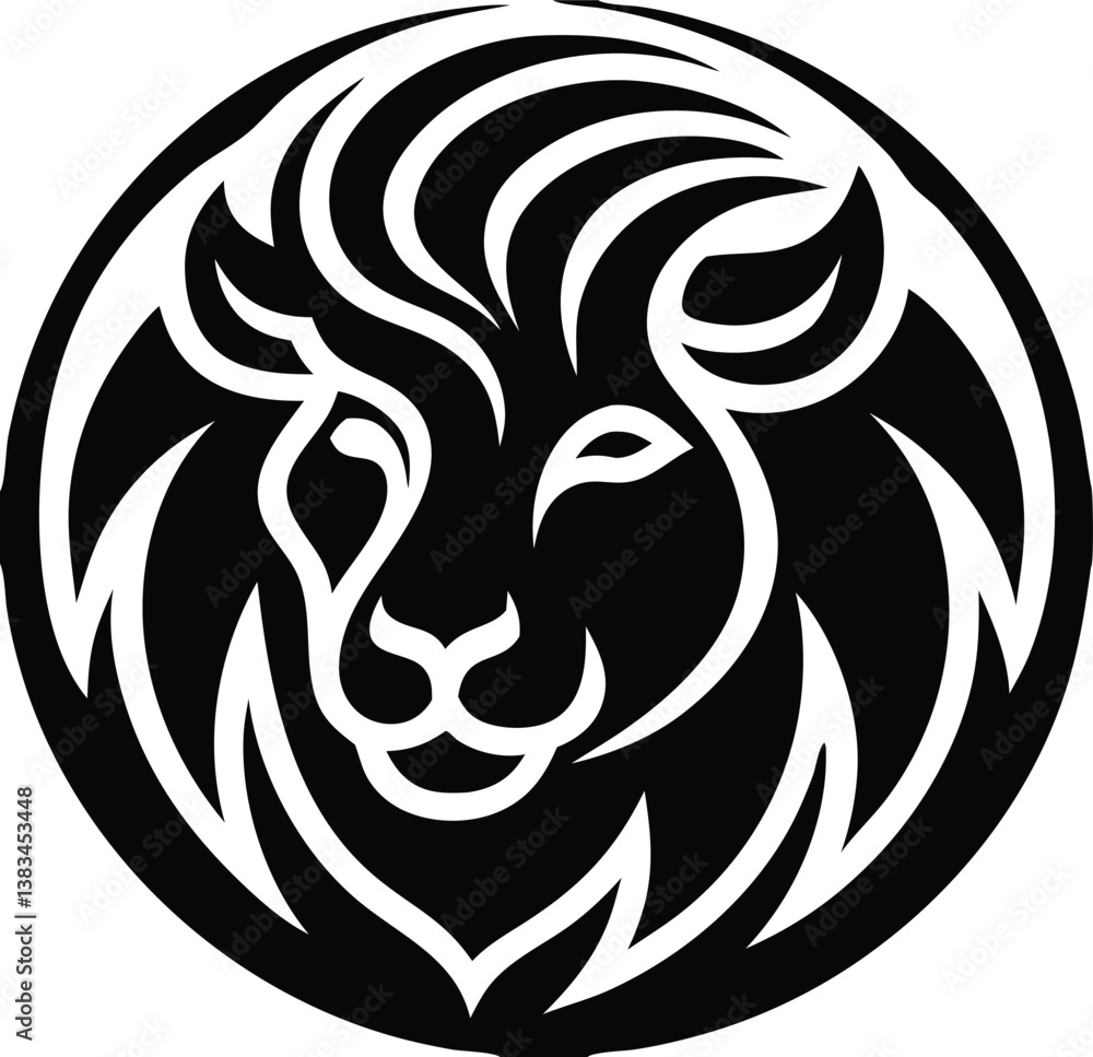 Fototapeta premium Buffalo Head Vector – Bold Black and White Bison Silhouette design Illustration for Logos, Mascots & Tattoos.