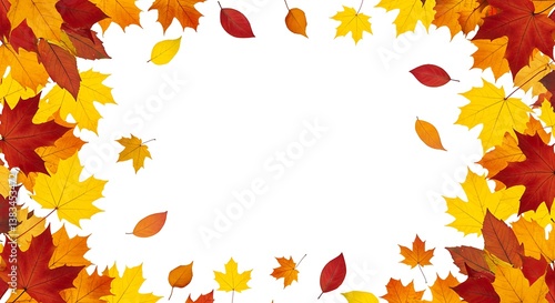 Autumn Leaves Frame, White Background, Fall Border AI Generated