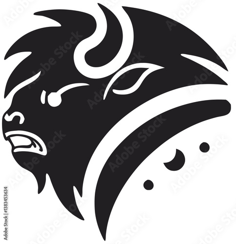 Buffalo Head Vector – Bold Black and White Bison Silhouette design Illustration for Logos, Mascots & Tattoos.