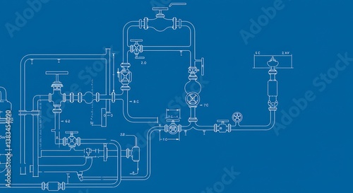 Industrial Piping System Diagram, Blueprint, Engineering Design AI Generated