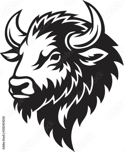 Buffalo Head Vector – Bold Black and White Bison Silhouette design Illustration for Logos, Mascots & Tattoos.
