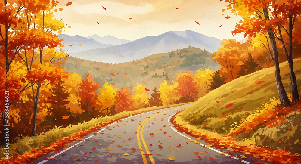 Obraz premium Autumn's Ember Road AI Generated