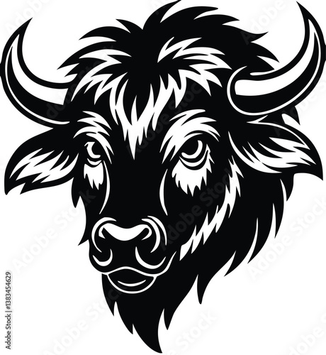 Buffalo Head Vector – Bold Black and White Bison Silhouette design Illustration for Logos, Mascots & Tattoos.