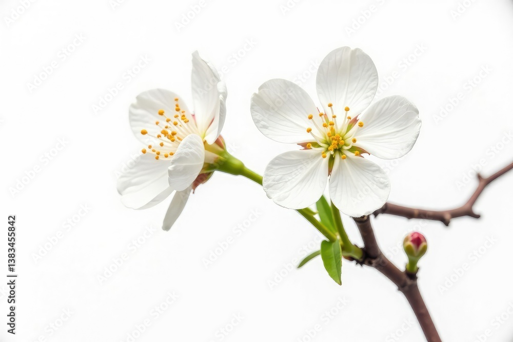 Single stem with buds isolated on white background, nature, blossoms Single stem with buds isolated on white background, nature, blossoms