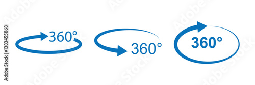 360 degrees arrow, rotate around set icon. Circle signs vertical, horizontal and diagonal view with arrows rotation to 360 degrees. Virtual reality. Rotate cycle, circular moving symbol. 