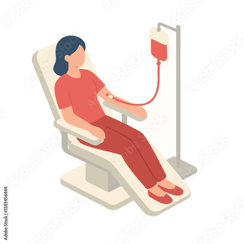 Patient donating blood in medical chair with blood bag nearby  