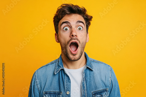Man, mouth agape, eyes wide in surprise.