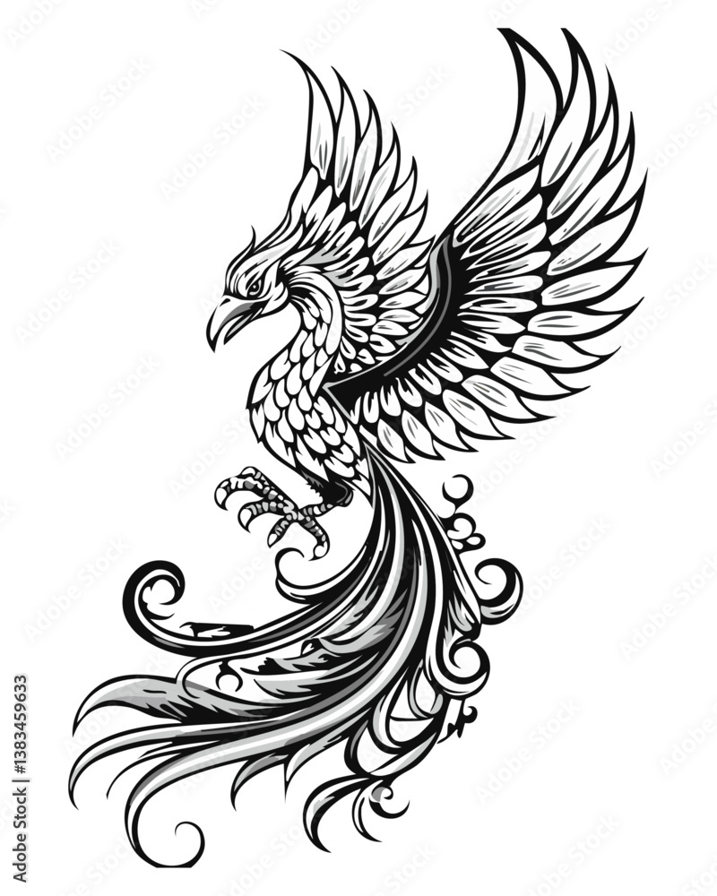 Fototapeta premium Vector phoenix bird tattoo.