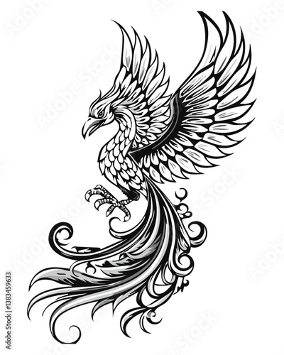 Vector phoenix bird tattoo.