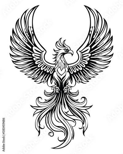 Vector phoenix bird tattoo.