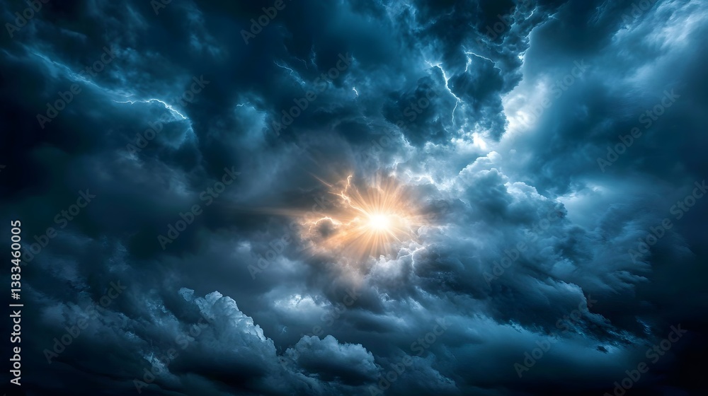 Stormy sky with sun breaking through clouds Stormy sky with sun breaking through clouds