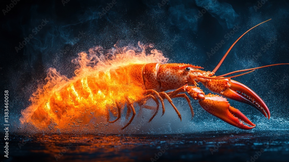 Fiery Lobster Splashing in Smoky Studio Fiery Lobster Splashing in Smoky Studio
