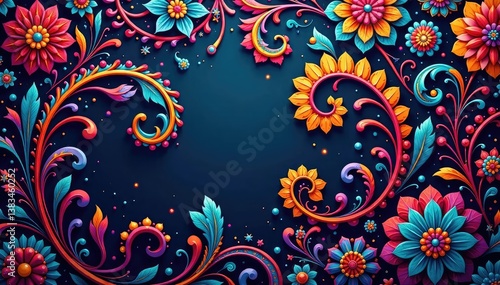 Intricate swirling paisley pattern in rich jewel tones , jewel tones, background design