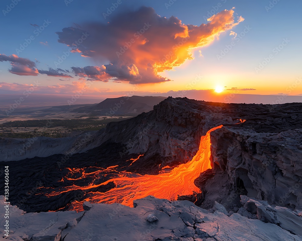 Fototapeta premium Lava Flow Sunset Volcano