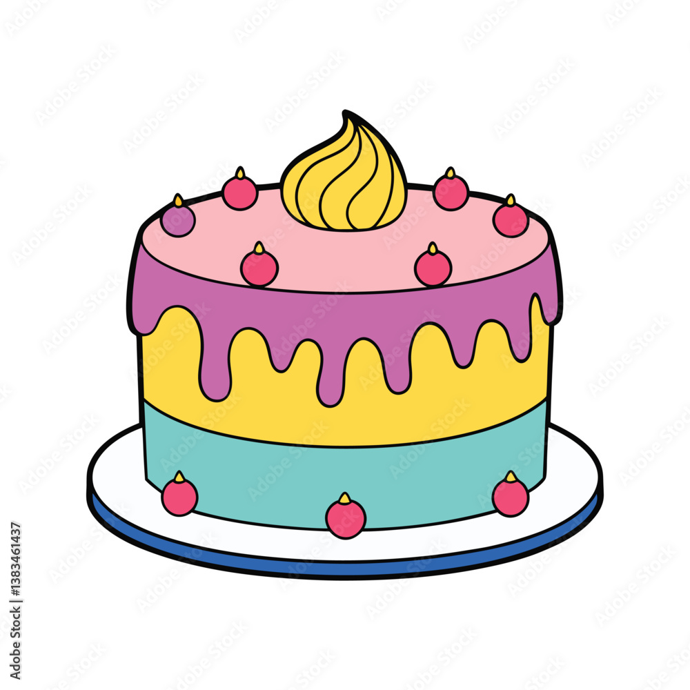 Bright and cheerful cake with candy swirls on top Vector illustration isolated on white background Bright and cheerful cake with candy swirls on top Vector illustration isolated on white background