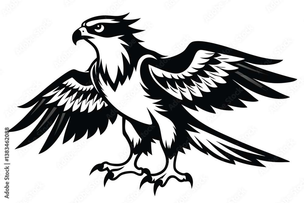 Fototapeta premium Majestic Monochrome Eagle with Spread Wings, Bold Design 