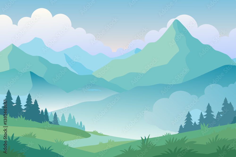 landscape with mountains and clouds