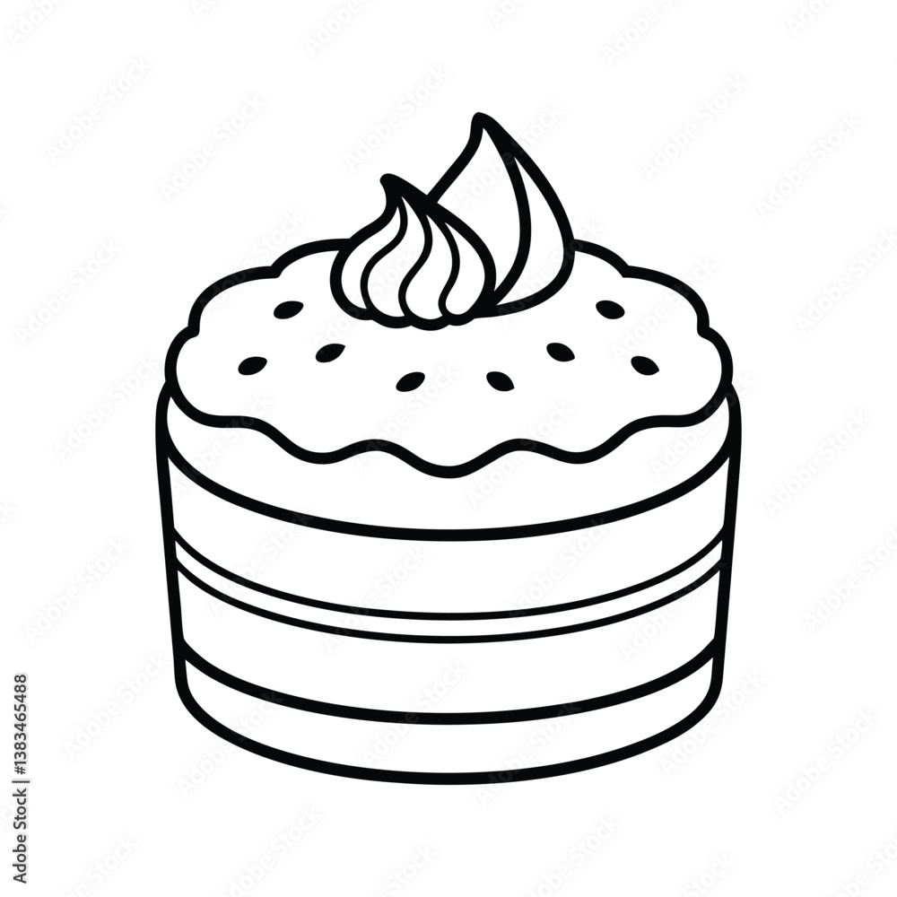 Cake with chocolate icing and leaf decoration silhouette isolated on white background