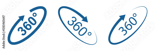 360 degrees arrow, rotate around set icon. Circle signs vertical, horizontal and diagonal view with arrows rotation to 360 degrees. Virtual reality. Rotate cycle, circular moving symbol. 