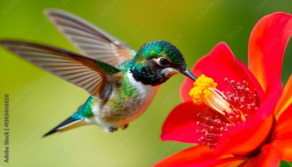 Obraz premium hummingbird feeding from a red flower