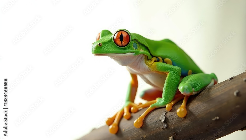 Green tree frog perched on white, vibrant skin details, zoology, sitting, amphibian Green tree frog perched on white, vibrant skin details, zoology, sitting, amphibian
