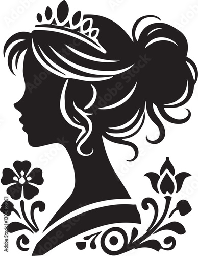 black Courtly Elegance Revealed woman head vector illustration, crown silhouette vector, crown logo vector, crown icon