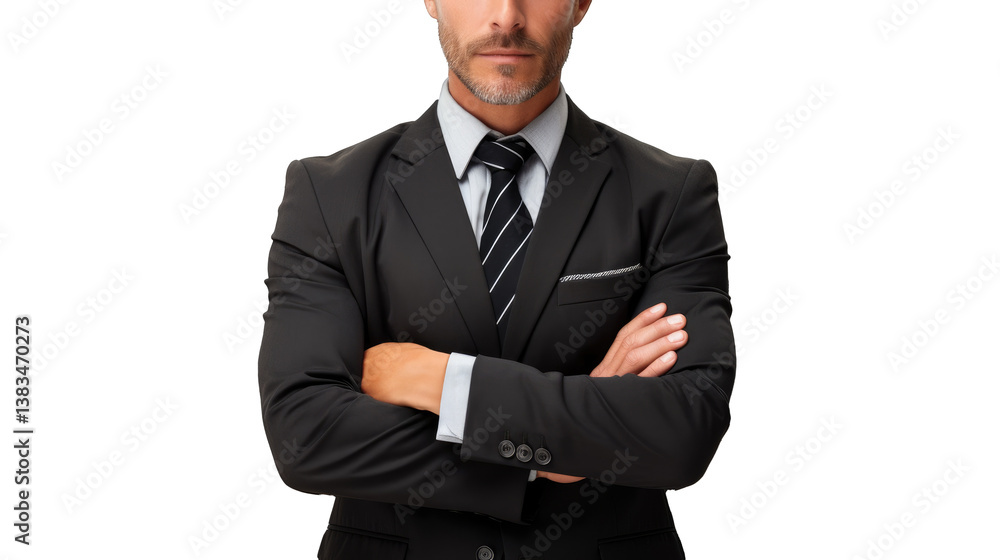 Confident Businessman in Suit with Arms Crossed isolated on a transparent background. Confident Businessman in Suit with Arms Crossed isolated on a transparent background.