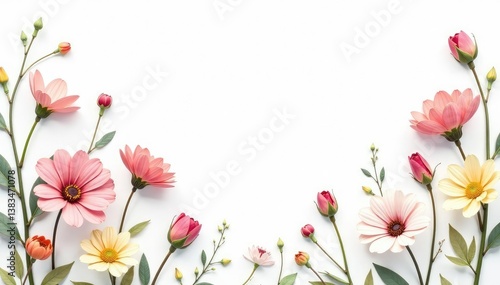 Delicate small-scale floral print on white background, surface, classic, flowers