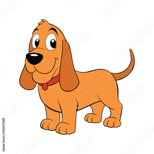 Cartoon Bloodhound dog with large eyes and a wagging tail vector illustration isolated on white background