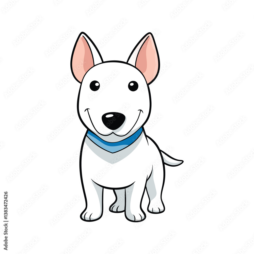 Cartoon Bull Terrier dog with a smiling face vector illustration isolated on white background Cartoon Bull Terrier dog with a smiling face vector illustration isolated on white background