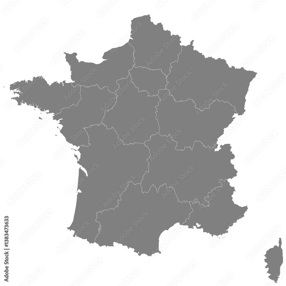 Fototapeta premium High quality map of France with borders of the regions