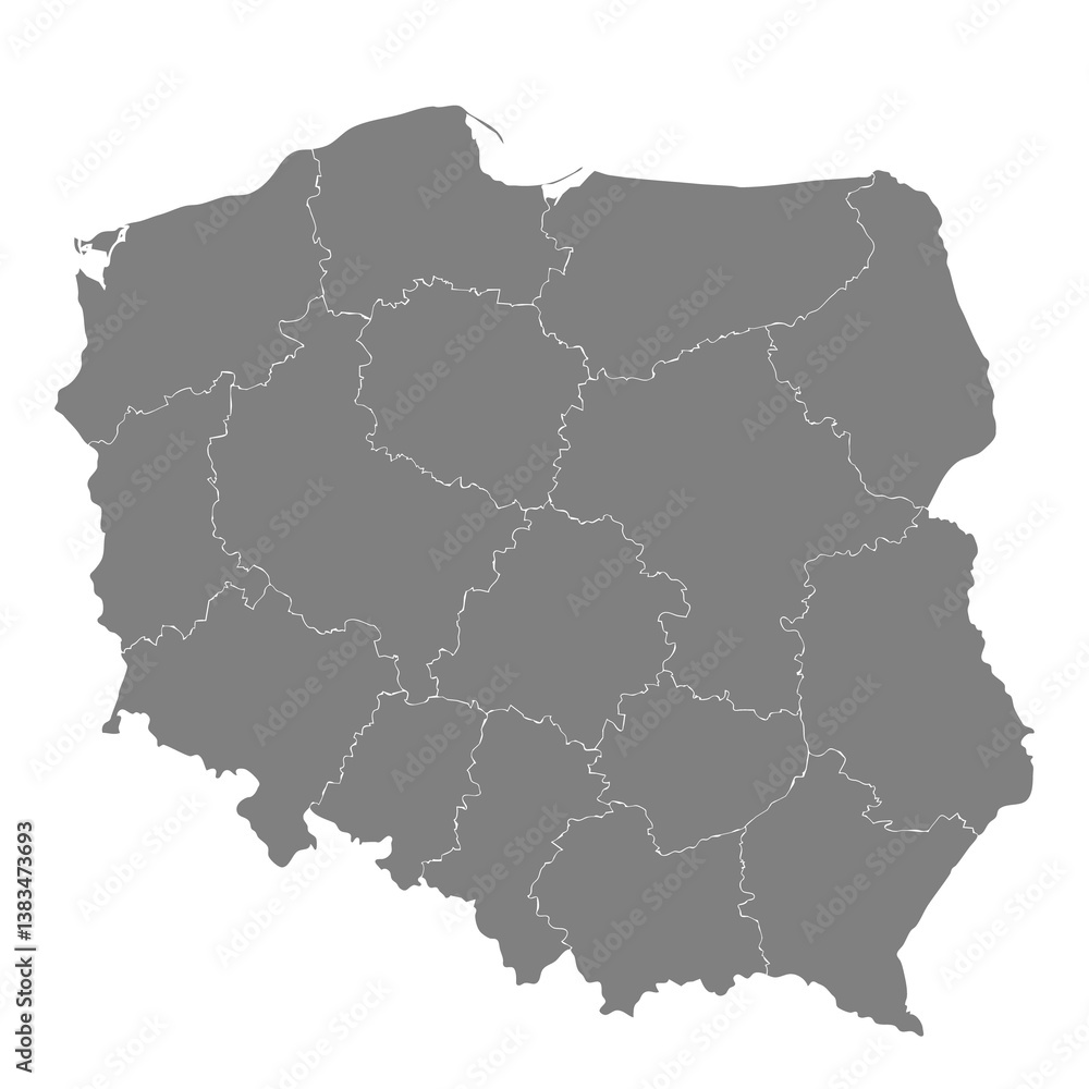 High quality map of Poland with borders of the regions