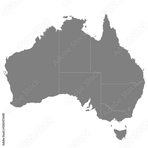 High quality map of Australia with borders of the regions
