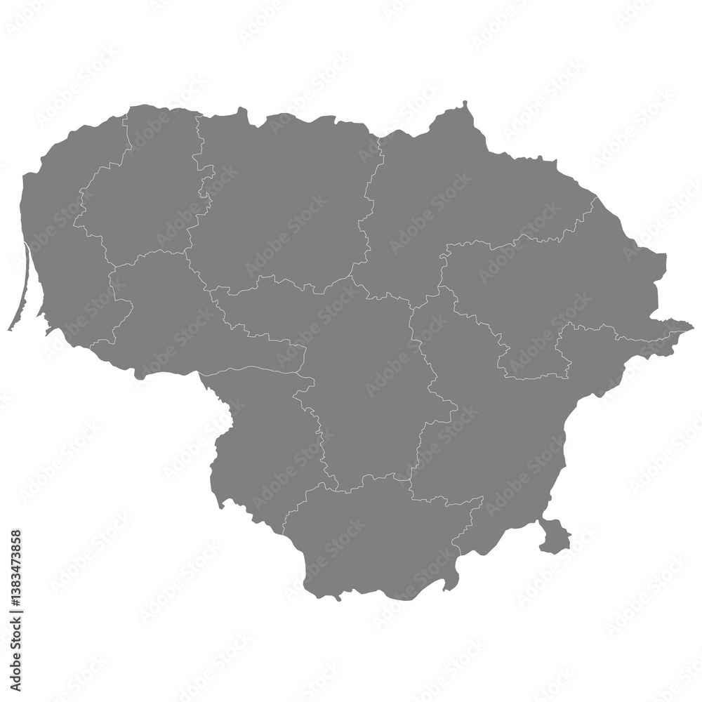 High quality map of Lithuania with borders of the regions High quality map of Lithuania with borders of the regions