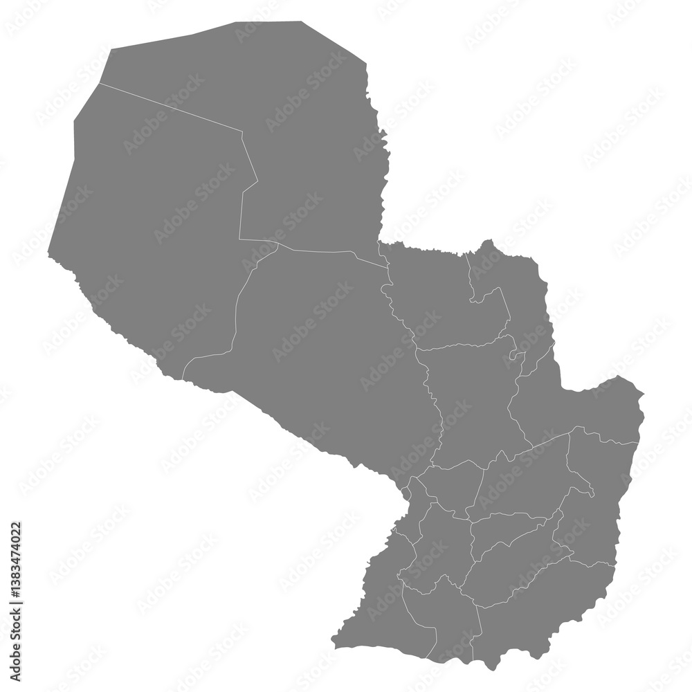High quality map of Paraguay with borders of the regions