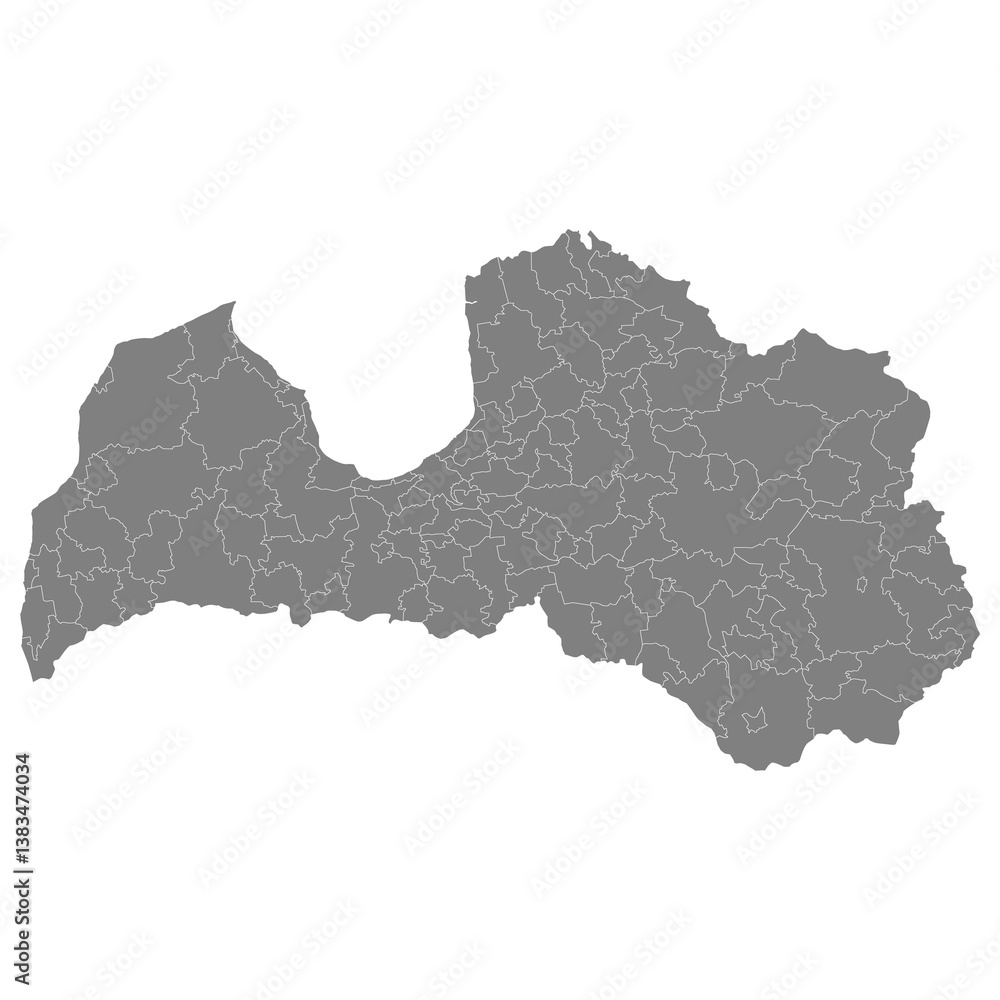 High quality map of Latvia with borders of the regions